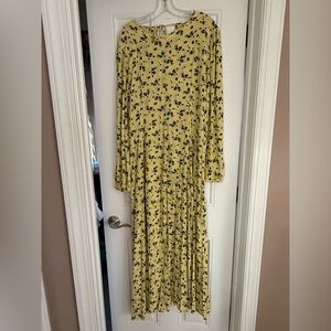LACAUSA Yellow and Black Floral Long Sleeve Dress